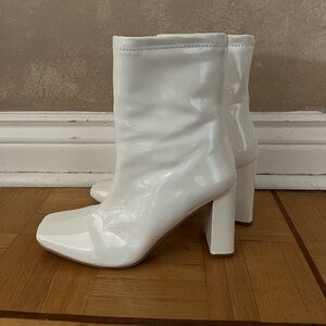 White vegan leather booties